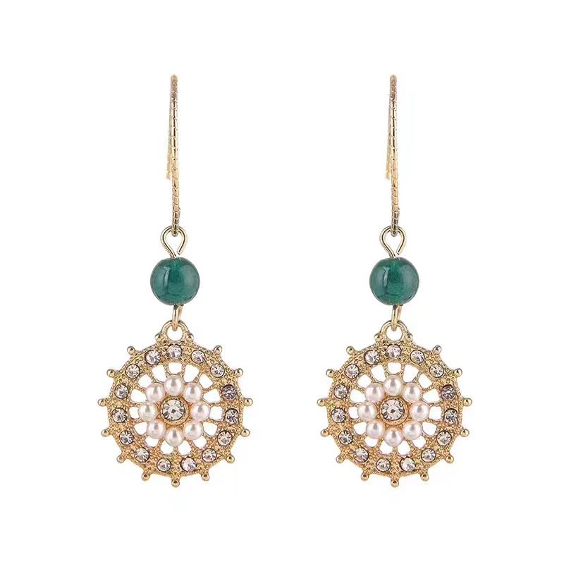 パール＆ダイヤモンド ディスク ピアス フックタイプ/イヤリング