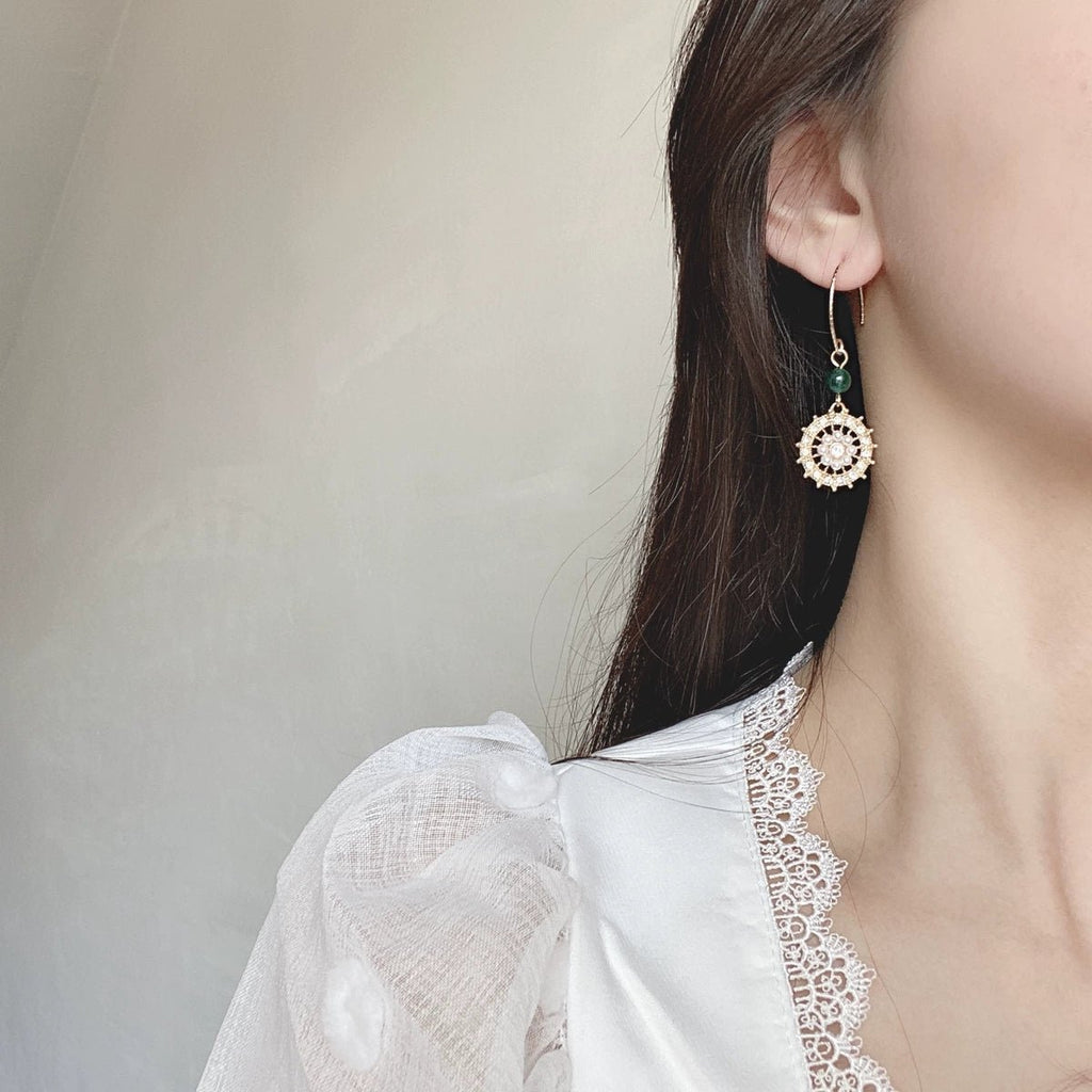 パール ダイヤモンド ディスク ピアス フックタイプ/イヤリング