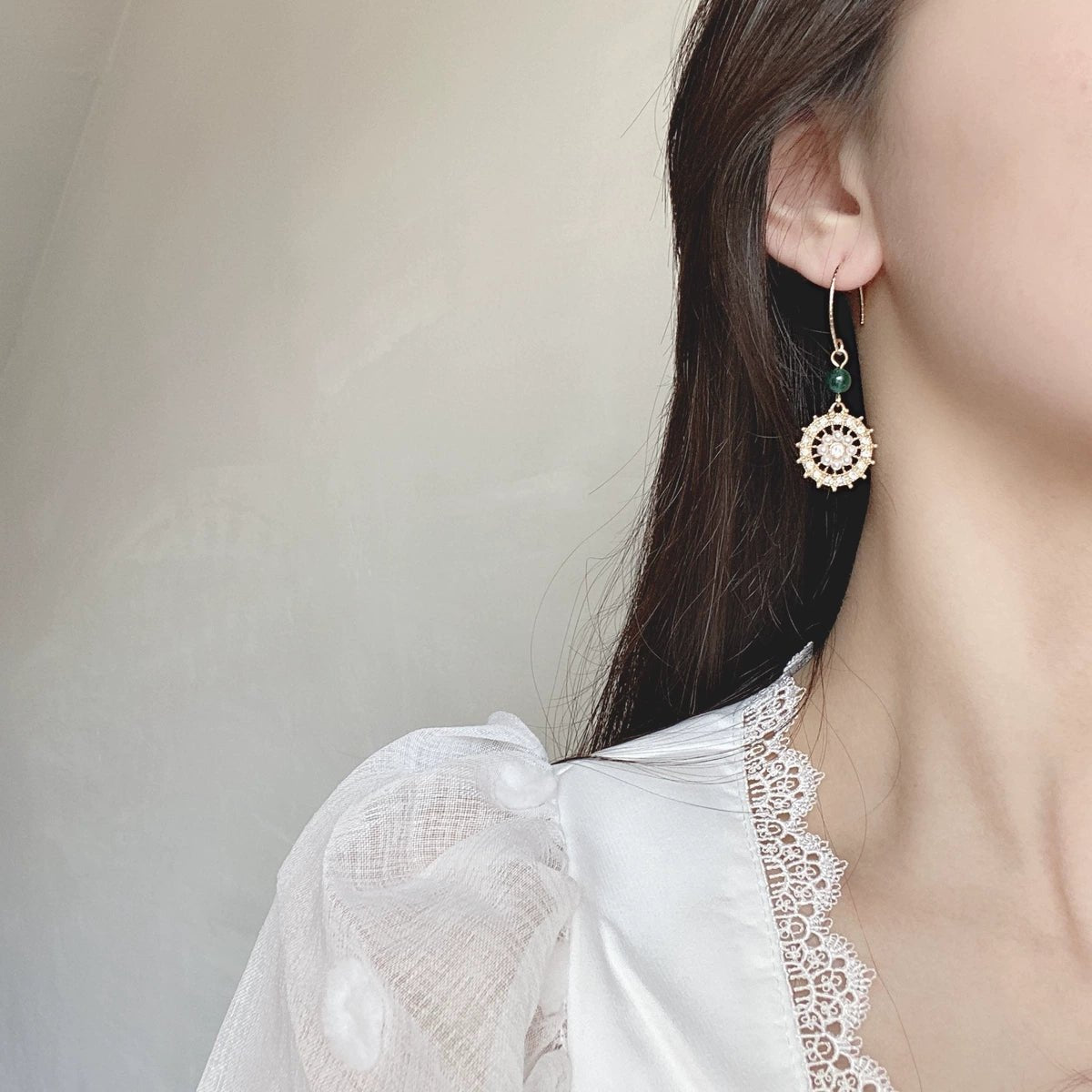 パール ダイヤモンド ディスク ピアス フックタイプ/イヤリング