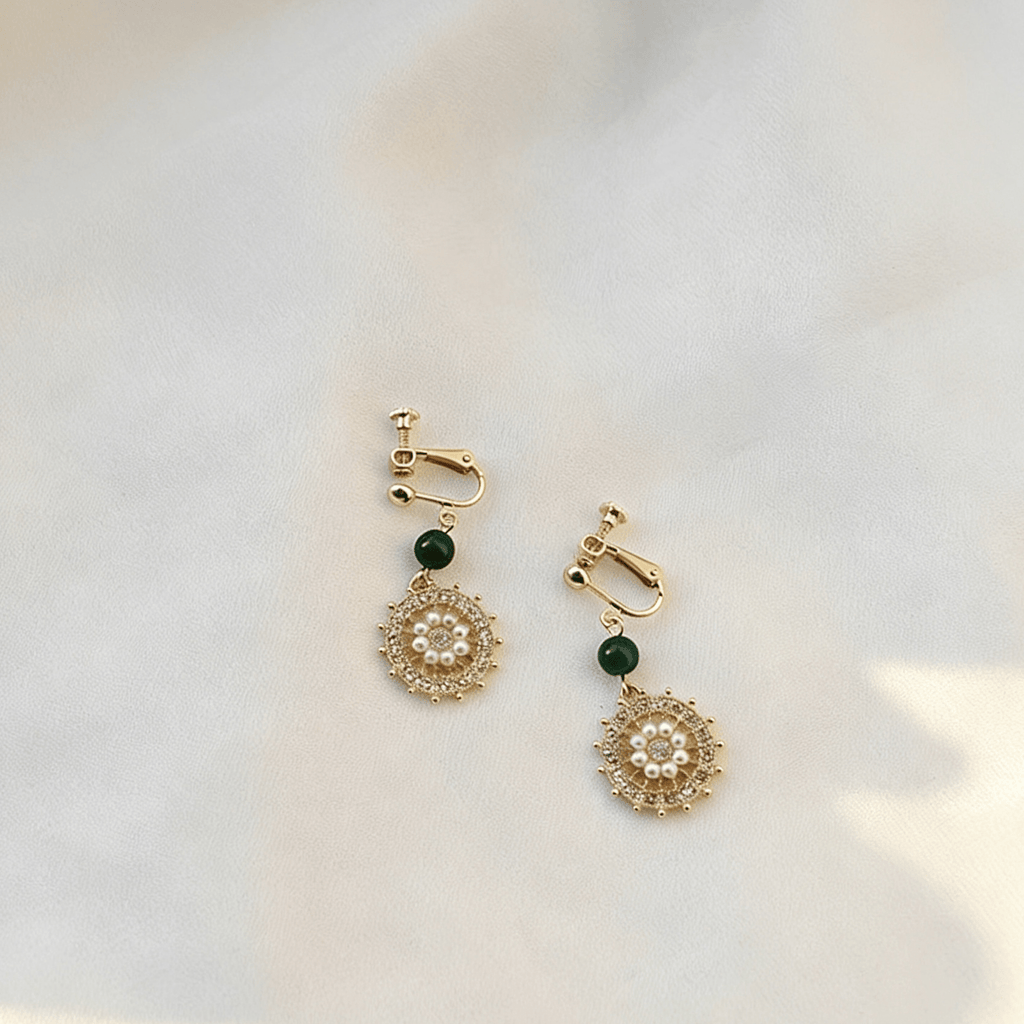 パール ダイヤモンド ディスク ピアス フックタイプ/イヤリング