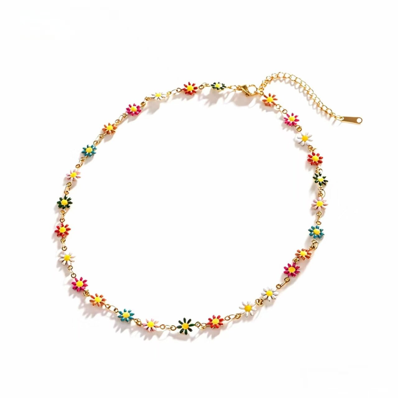 キュートな小花が連なる さわやかカラーのクローネックレス
