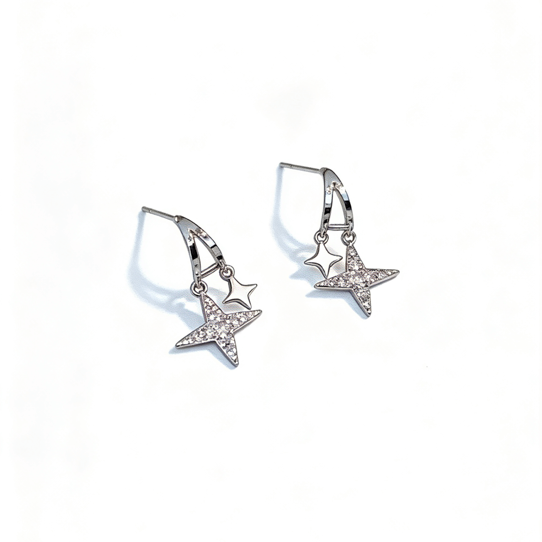 キラキラジルコン ダブルスター ペンダントタイプ ピアス