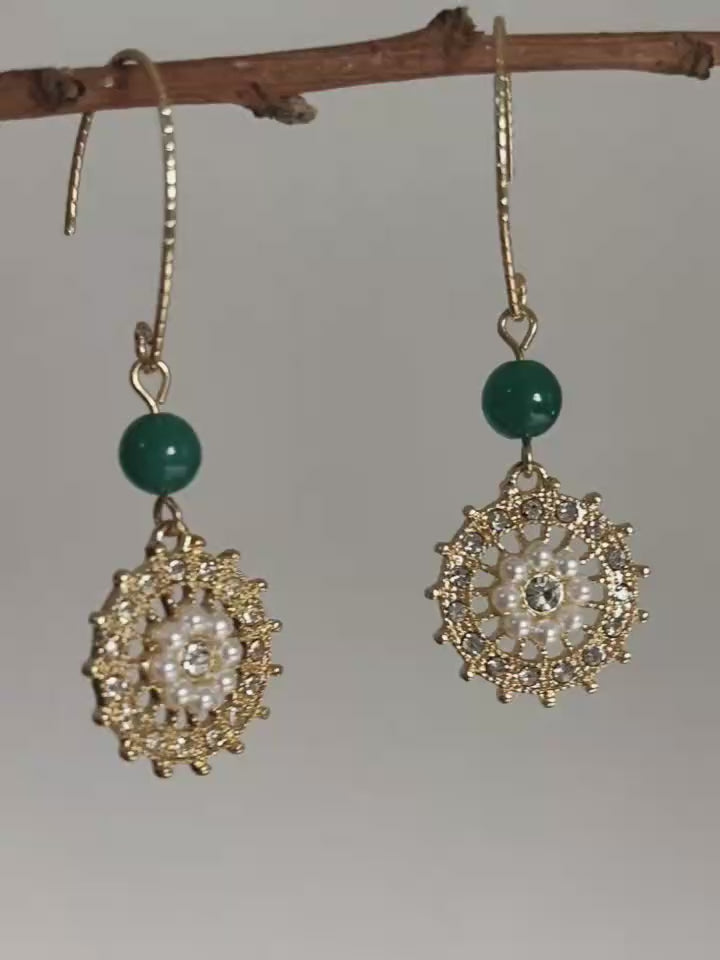 パール＆ダイヤモンド ディスク ピアス フックタイプ/イヤリング