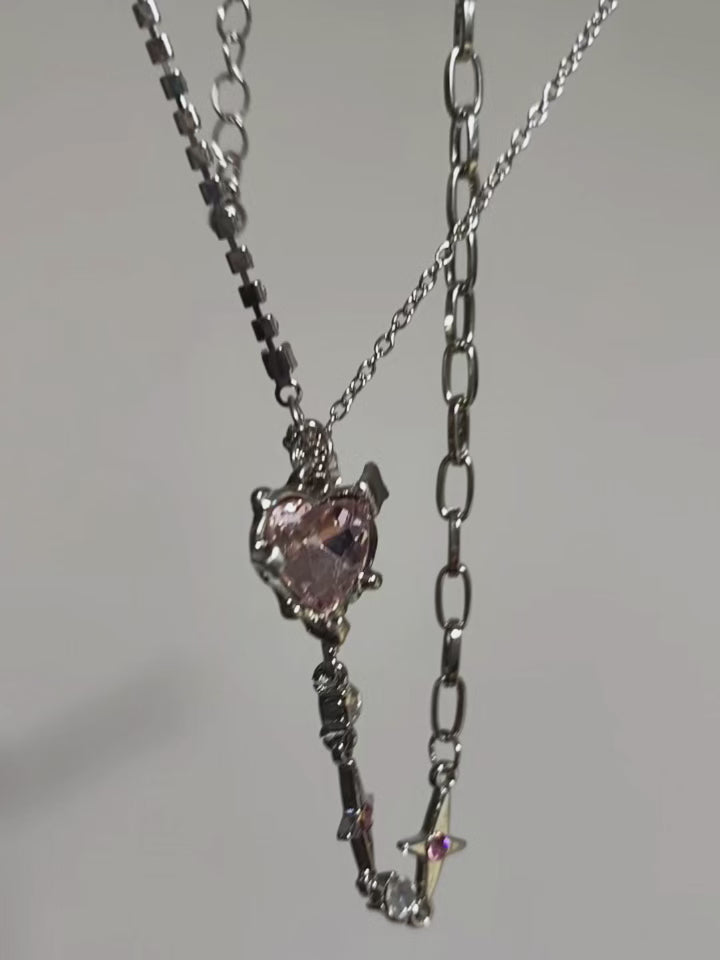 ピンクダイヤのハート&スター ネックレス